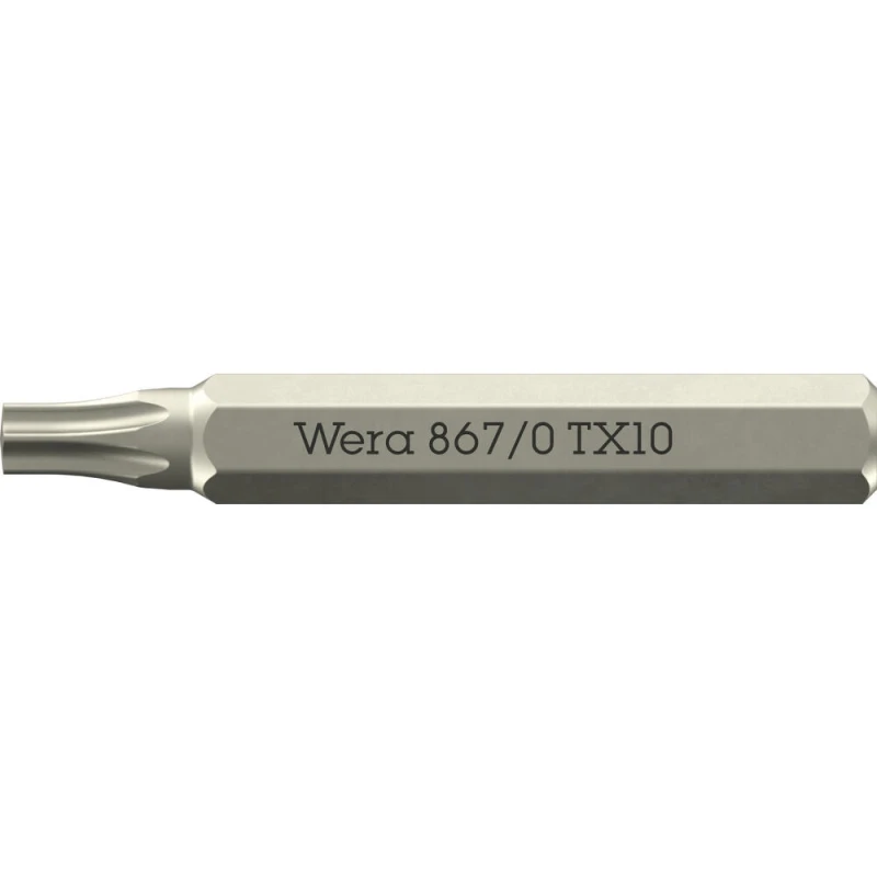 Image of Wera 867/0 4mm Hex Drive Micro Torx Screwdriver Bits T10 30mm Pack of 1 5058133001