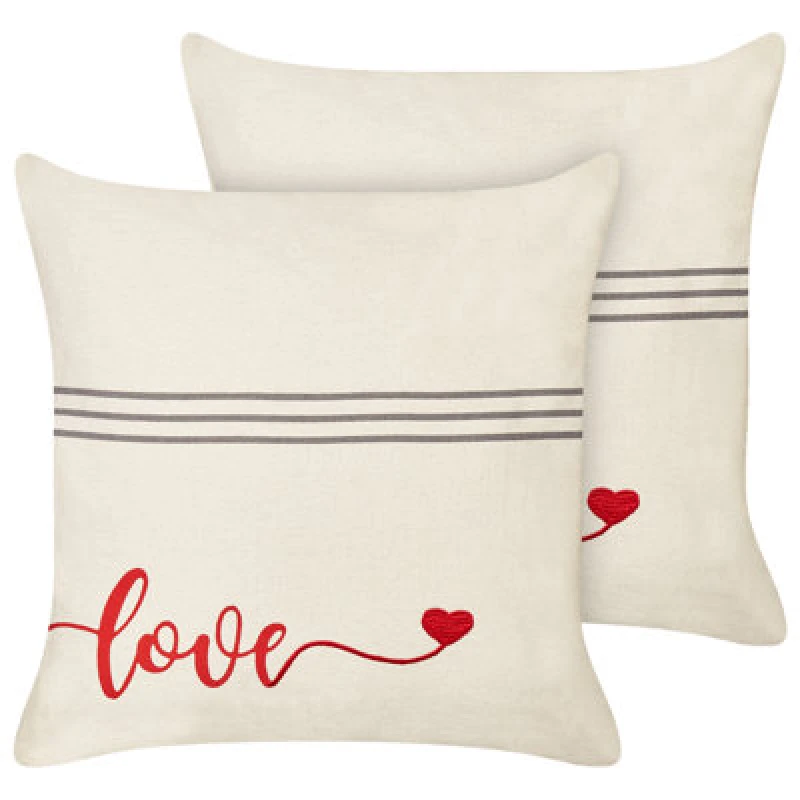 Image of Beliani Set Of 2 Decorative Cushions Plumeria Cotton 45 X 45cm Beige Text