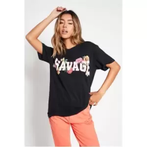 Image of I Saw It First Black Savage Flowers Oversized Graphic T-Shirt - Black