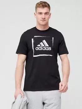 Image of adidas Sportswear Two-Tone Stencil Short Sleeve Graphic T-Shirt - Black, Size 2XL, Men