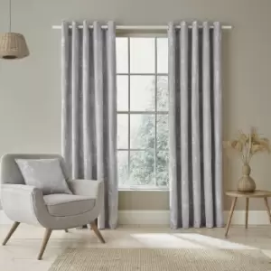 Image of Catherinelansfield - Catherine Lansfield Meadowsweet Floral Jacquard Lined Eyelet Curtains, Silver, 46 x 72 Inch