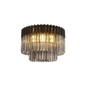 image of Poland Ceiling Lamp Round 7 Light E14, Matt Black, Smoke Sculpted Glass, Item Weight: 15.3kg