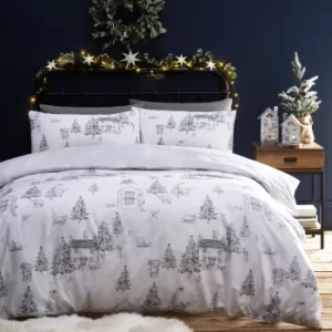 image of Furn. Midwinter Toile Duvet Cover and Pillowcase Set Snow White