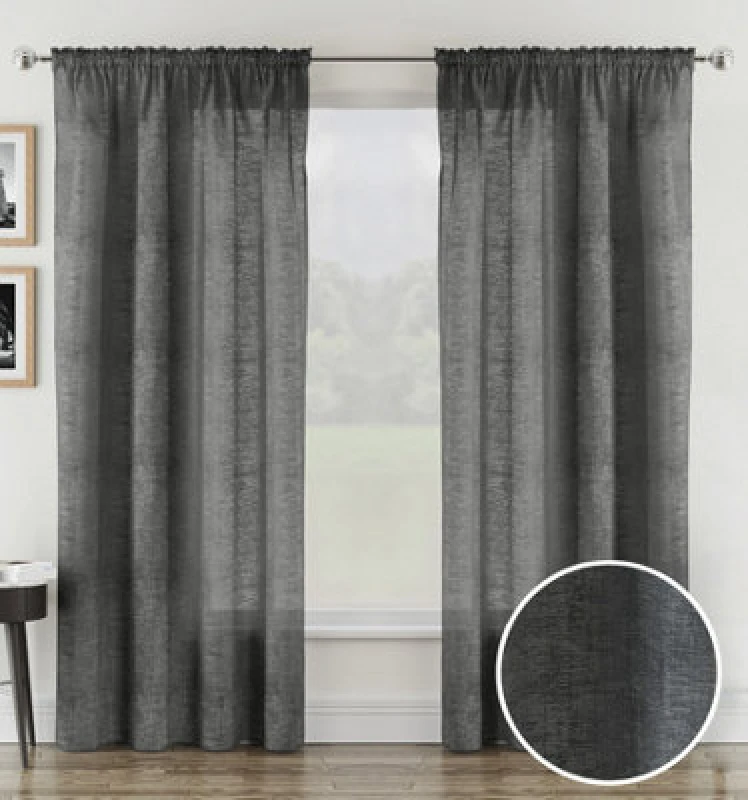 Image of Tyrone Textiles Rhodes Charcoal Linen-Look Sheer Voile Panels - Pair 140 X 229Cm (55X90")