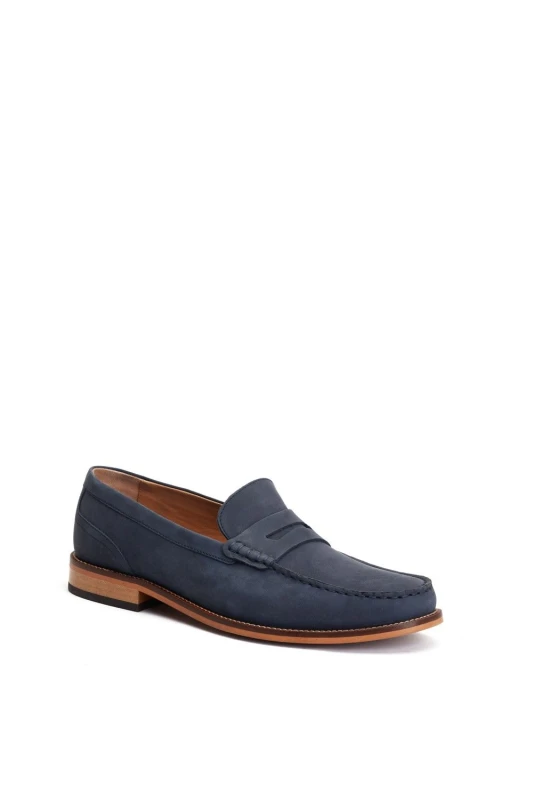 Image of Base London Base London Men Garfield Penny Loafer in Navy Size: 7 Navy 7 Male 5038538366218
