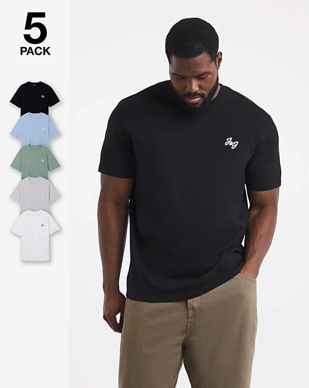Image of jack & jones Jack & Jones Joseph 5 Pack T-Shirt Multi - JACK & JONES - Size: 3XL(56) Multi Male 3XL(56) JK62605