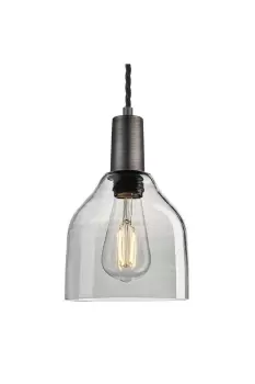 Image of Sleek Tinted Glass Cone Pendant, 6 Inch, Smoke Grey, Pewter Holder