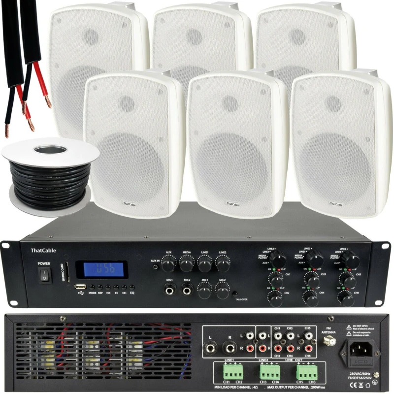 Image of Loops 1200W LOUD Outdoor Bluetooth System 6x White Speaker Weatherproof Music Player White unisex