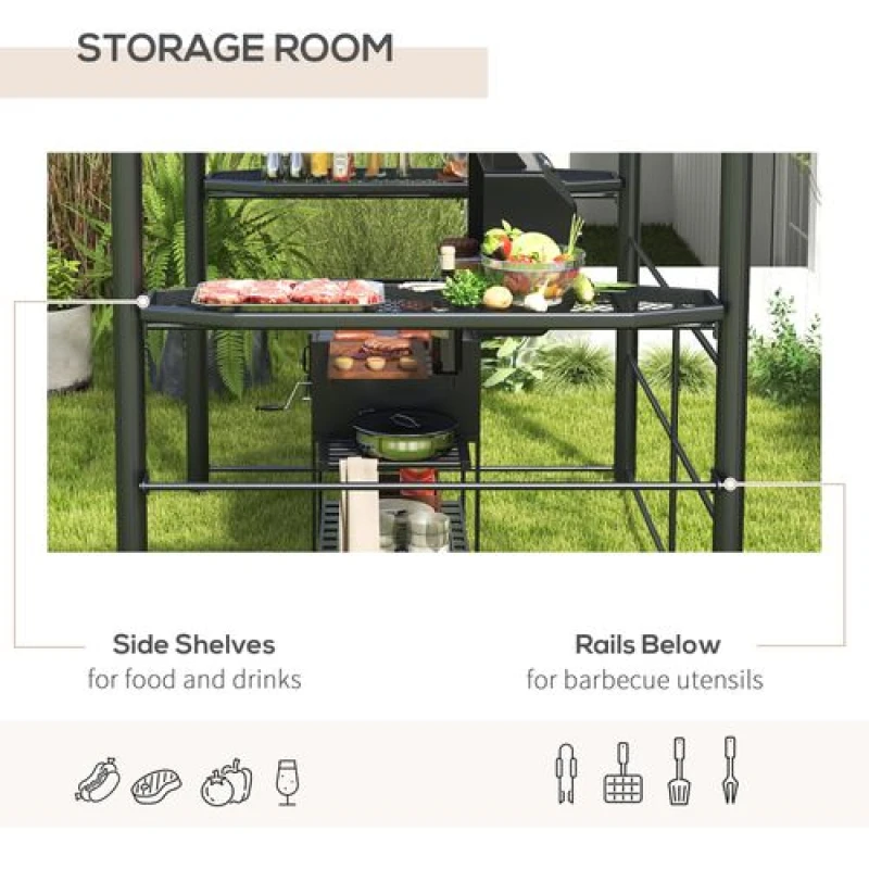 Image of Outsunny Outsunny - bbq Patio Canopy Gazebo with Interlaced Polycarbonate Roof 2 Shelves 5056725507930