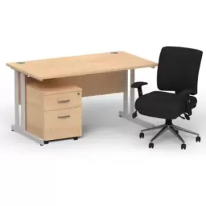 Image of Impulse 1400 x 800 Silver Cant Office Desk Maple + 2 Dr Mobile Ped & Chiro Med Back Black W/Arms