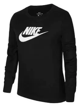 image of Nike Girls Nsw Long Sleeve Tee Basic Futura, Black/White, Size L, Women