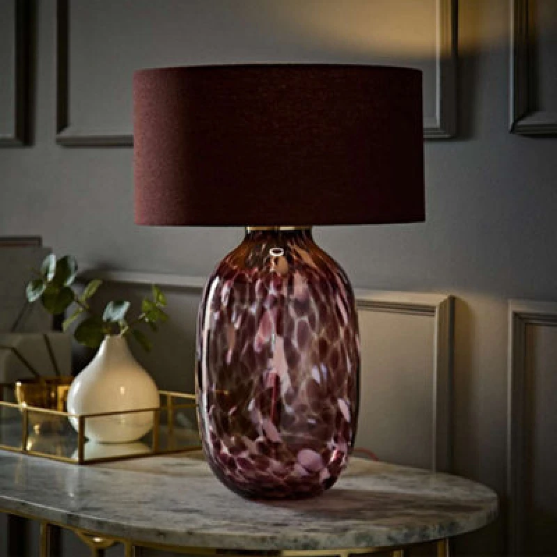 Image of Valuelights Belinda Burgundy Confetti Glass Table Lamp With Drum Shade