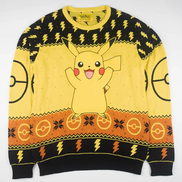 image of Pokemon Pikachu Christmas Knitted Jumper Black - L