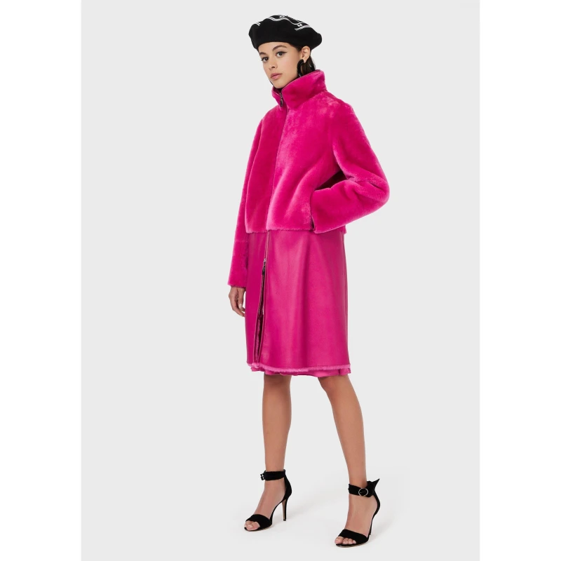 Image of Emporio Armani Reversible Shearling Coat - Red Red 6