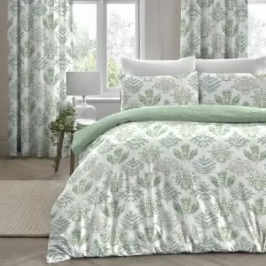 image of Dreams & Drapes Emily Botanical Print Reversible Duvet Cover Set, Green, Single