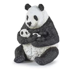 image of PAPO Wild Animal Kingdom Sitting Panda and Baby Toy Figure, Three Years or Above, White/Black (50196)