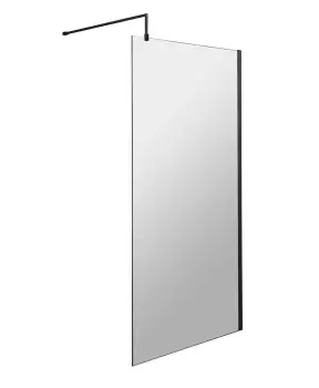 Image of Nuie 900mm Wetroom Screen With Support Bar - Matt Black