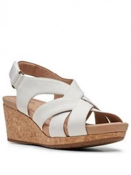 image of Clarks Un Capri Step Leather Wedge Sandal - White