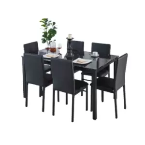 image of Modernique Emillia MDF Marble Effect Dining Table With 6 Faux Leather Chairs In Black