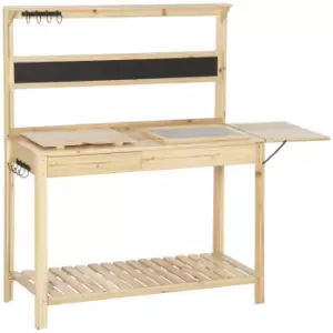 Image of Outsunny Potting Bench Table, Garden Work Bench, Workstation with Metal Sieve Screen, Chalkboard, Hidden Sink, Drawer for Patio, Courtyards, Balcony