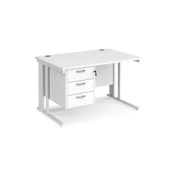 image of Office Desk Rectangular Desk 1200mm With Pedestal White Top With White Frame 800mm Depth Maestro 25 MCM12P3WHWH