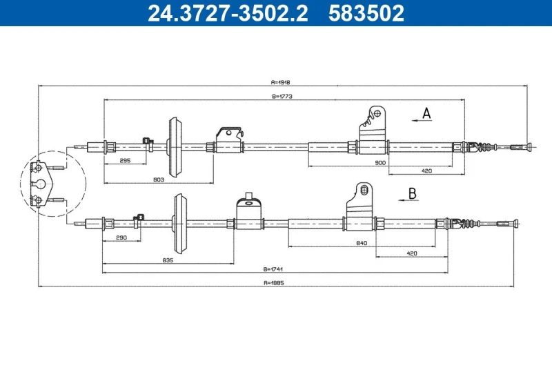 Image of Handbrake cable ATE 24.3727-3502.2