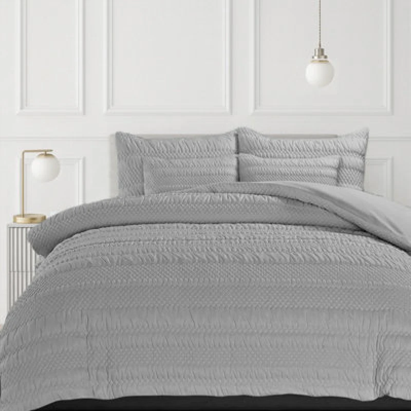 Image of Velosso Grey Saville Embossed Geometric Pattern Duvet Cover And Pillowcase Set Single
