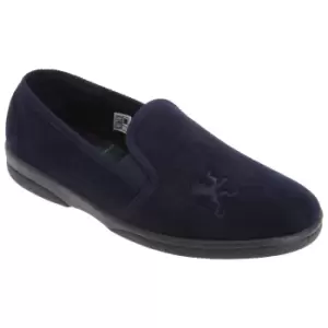 Image of Sleepers Mens Frazer Lion Motif Twin Gusset Slippers (10 UK) (Navy Blue)