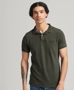 Image of Superdry Mens Organic Cotton Vintage Destroy Polo Shirt Green / Surplus Goods Olive - Size: L