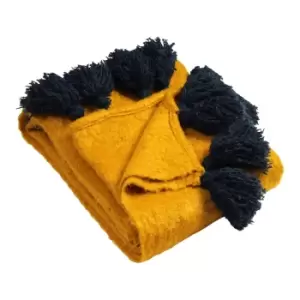 Image of Furn. Romily Throw Pom-Pom Tassel Edging Acrylic Gold / Navy