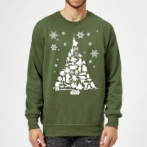 Image of Star Wars Character Christmas Tree Green Christmas Sweatshirt - L - Green
