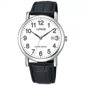 image of Lorus RG865CX9 Mens Easy Reader Silver Case Black Leather Strap Watch