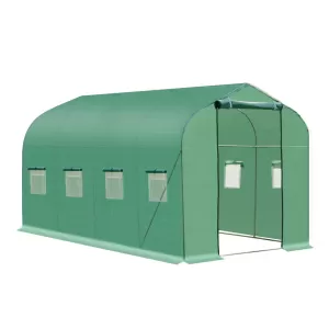 image of Outsunny Garden 4x2m Polytunnel Walk-in Greenhouse Round Gable Top Window Heat Shed W/Windows and Door-Green