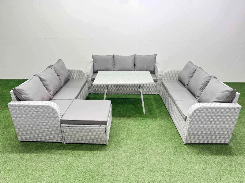 Image of Fimous 10 Seat Outdoor PE Rattan Garden Furniture with Big Stool Light Grey Light Grey Unisex