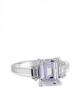 image of Simply Silver Sterling Silver Cubic Zirconia Tri Stone Emerald Cut Ring