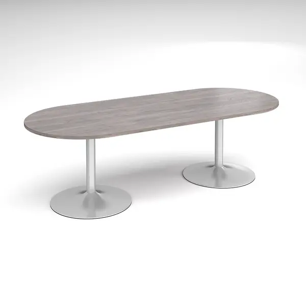 image of Trumpet Base Radial Boardroom Table with Silver Base 2400mm - Grey Oak