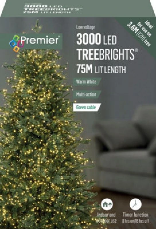 Image of Samuel Alexander 3000 LED 75m Premier TreeBrights Indoor Outdoor Christmas Multi Function Mains Operated String Lights with Timer in in Cool White Whi
