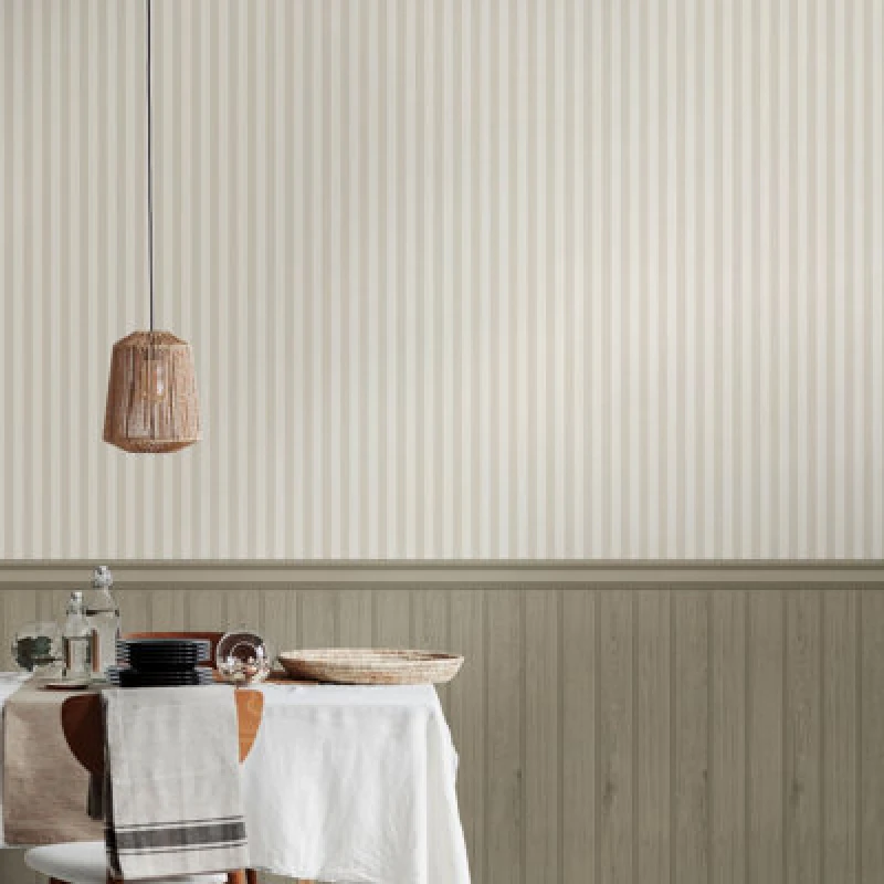 Image of Hoopla Walls Tongue And Groove Stripe- Stone (10M Wallpaper)