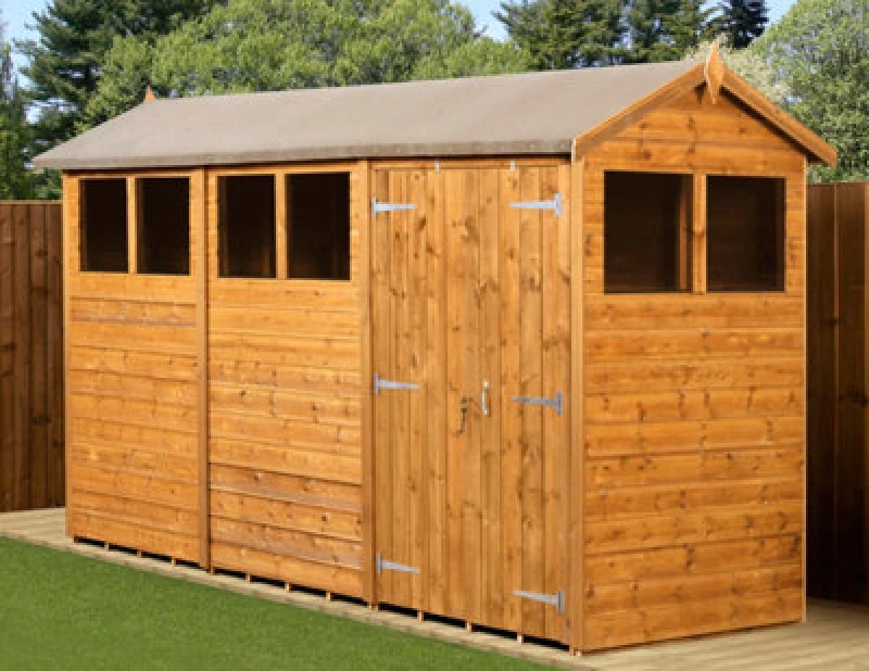 Image of Empire Sheds Empire Modular Apex 4X12 Dipped Treated Tongue And Groove Wooden Garden Shed Double Door Windows (4' X 12' / 4ft X 12ft) (4X12)