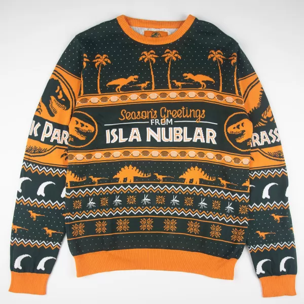 Image of Jurassic Park Seasons Greetings from Isla Nublar Knitted Christmas Jumper - XXL