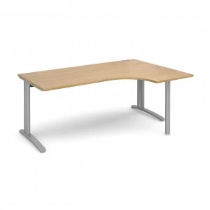 image of TR10 Right Hand Ergonomic Desk 1800mm - Silver Frame Oak Top