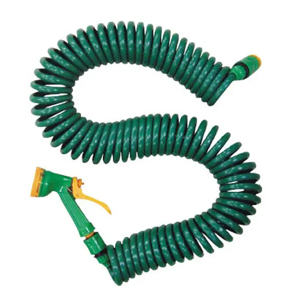 Image of 50ft (15m) Coil Garden Hose Pipe & Spray Gun with Holder