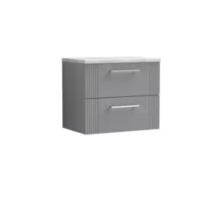 image of Nuie Deco 600mm Wall Hung 2 Drawer Vanity & Bellato Grey Laminate Top - Satin Grey