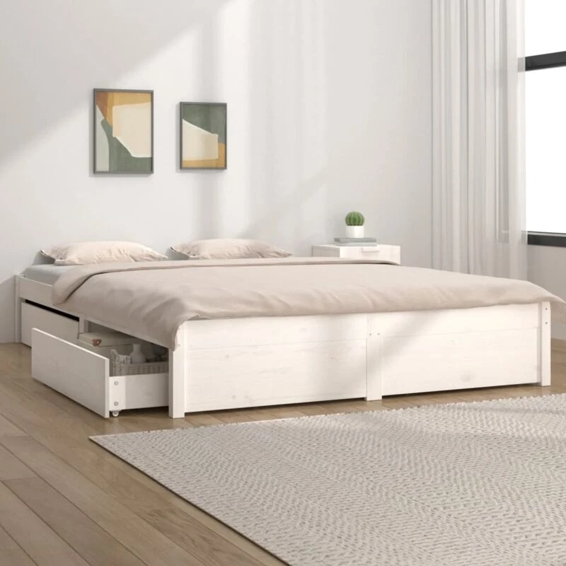 Image of VIDAXL 3103504 Bed Frame without Mattress with Drawers White 140x190cm (814930+814995) vidaXL 8720287012009