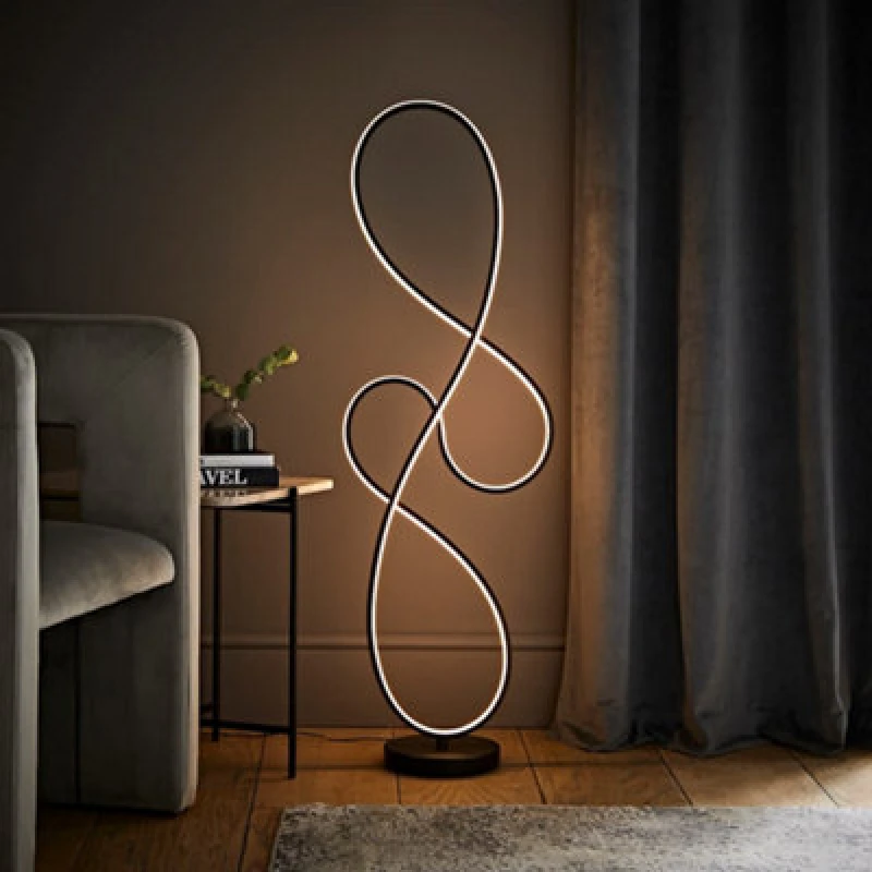 Image of ValueLights Infinity Integrated Matt Black LED Floor Lamp Matt in Warm White Black