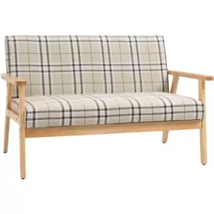 image of 2 Seater Sofa with Rubber Wood Frame Linen Fabric Love Seat Small Couch - Beige and Coffee - Homcom