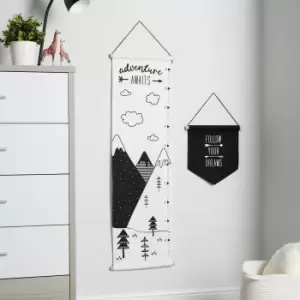 image of Ickle Bubba Mono Mountains Wall Art & Growth Chart Set Black and white