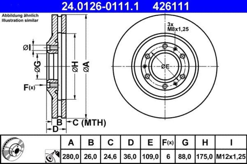 Image of ATE 24.0126-0111.1 Brake disc Vented, Coated Brake Disc (82)