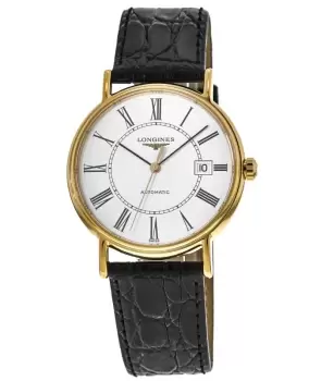 image of Longines Presence Automatic White Dial Black Leather Strap Mens Watch L4.922.2.11.2 L4.922.2.11.2