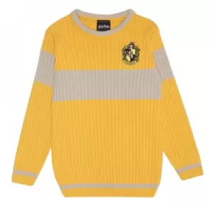 image of Harry Potter Girls Quidditch Hufflepuff Knitted Jumper (11-12 Years) (Yellow)